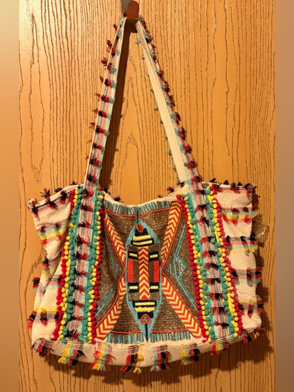 America & Beyond Impala Aztec Hand Beaded Tote Bag
